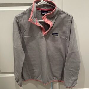 Patagonia Fleece in Gray with Pink Trim